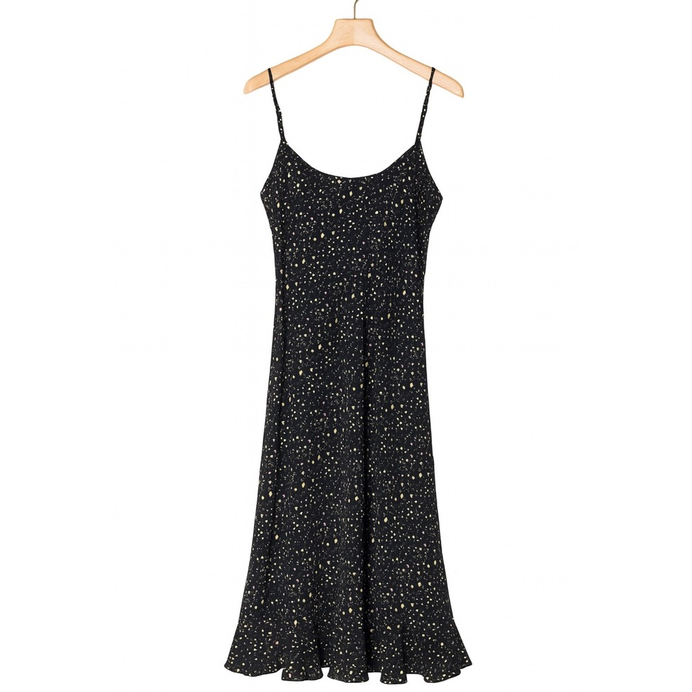 Vintage Black Midi Dress with Gold Fleck Print